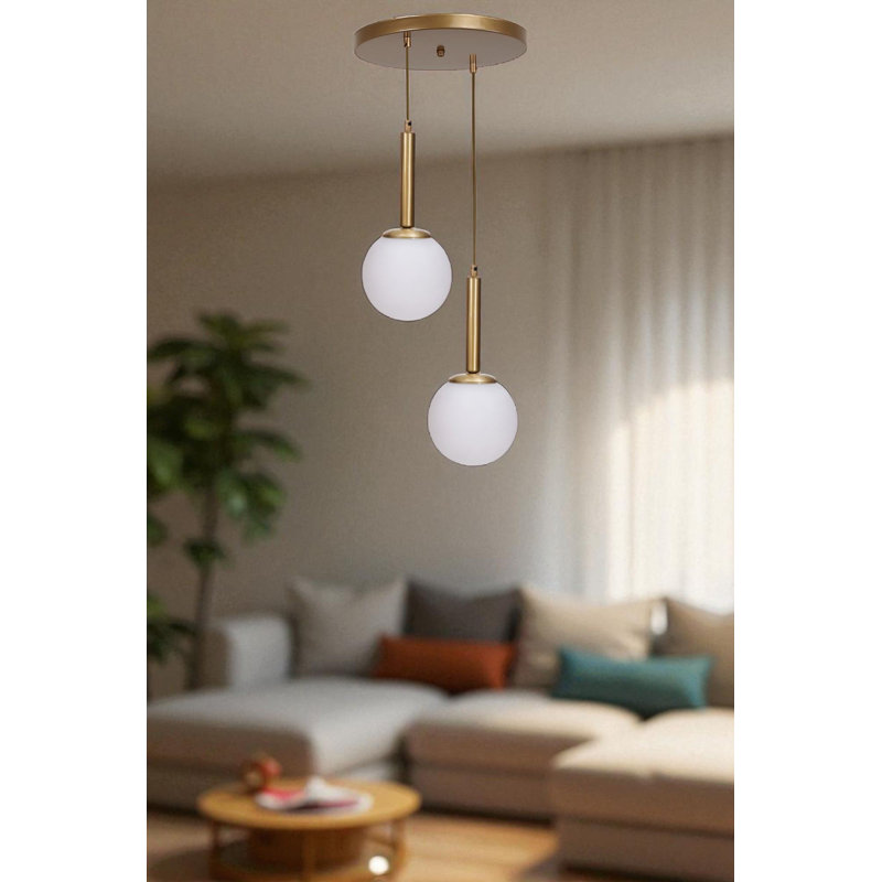 Élégant lustre en métal, finition blanche et dorée, 15 x 15 cm | Hauteur réglable jusqu'à 31,5 pouces | Doubles douilles E27 (40 W maximum) | pour salle à manger et espace de vie | Décoration d'éclairage élégante et fonctionnelle