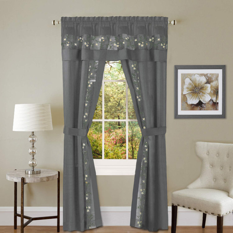 Ensemble de rideau de fenêtre semi-diaphane avec passe-tringle Wemon Trends Aemon Floral (5 pièces incluses)