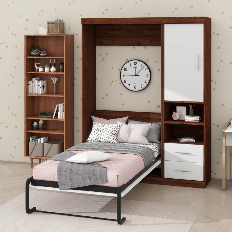 Lit simple escamotable mural avec armoire