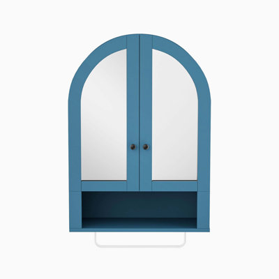 Wall-mounted Arched Cabinet with Mirrored Doors and Adjustable Internal Shelves