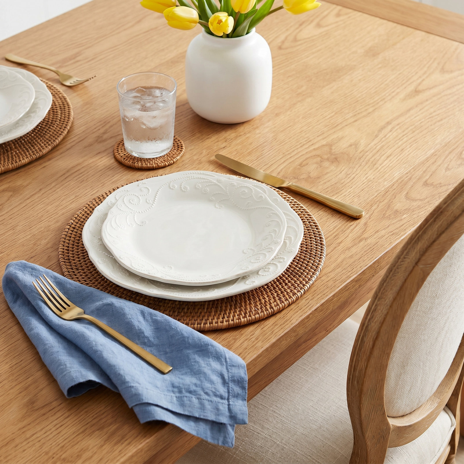 French Perle White 4-Piece Dinner Plate Set
