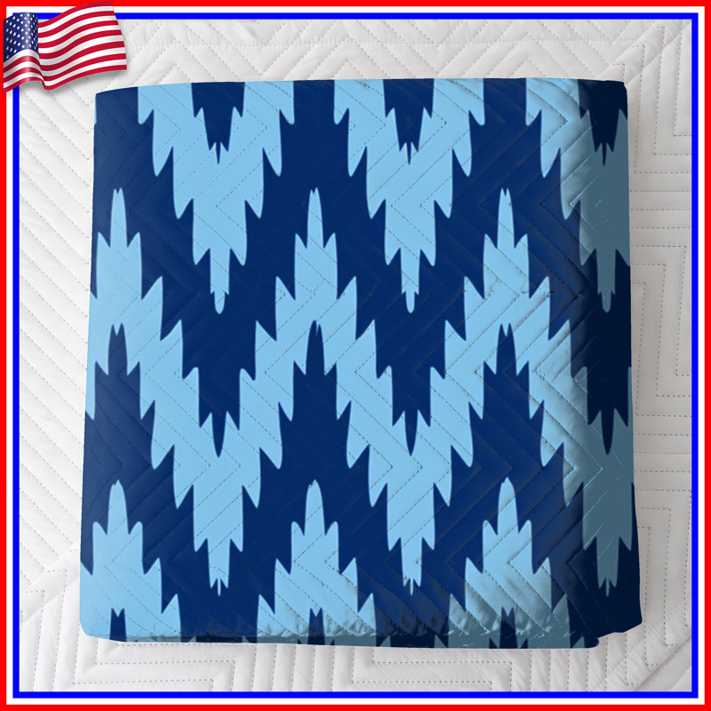 Blue Zigzag Pattern Quilted Bedspread All Sizes, Full / Double