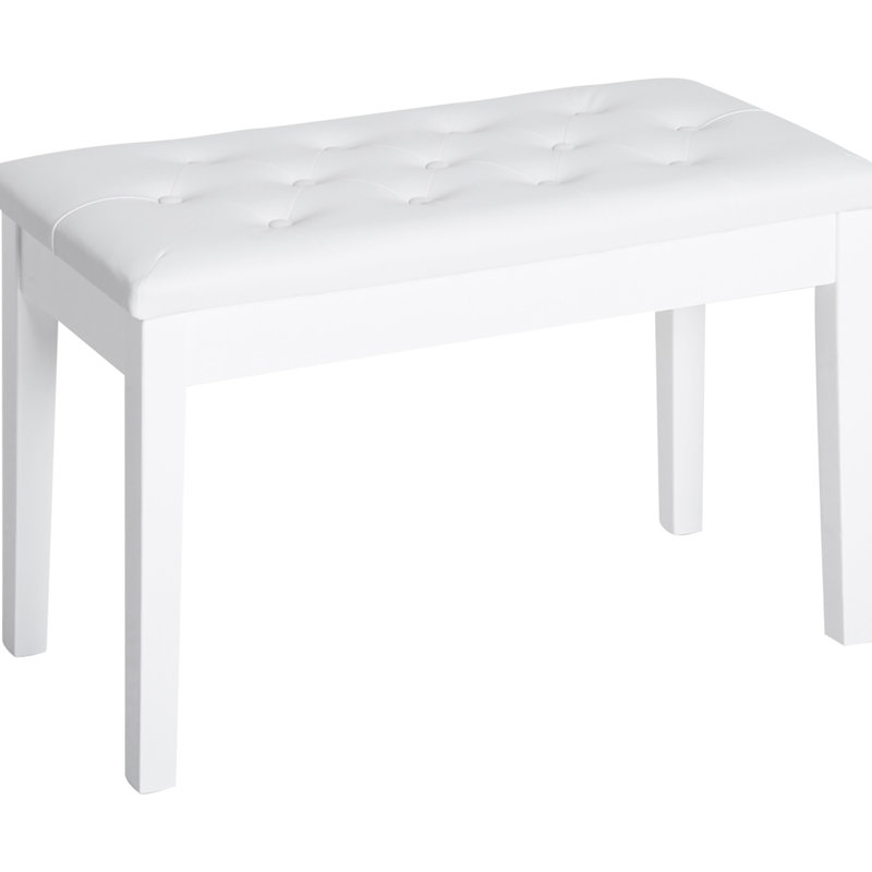 Duo banc de piano en blanc, avec coussin en similicuir et construction en bois robuste de couleur blanche, encadré pour les duos