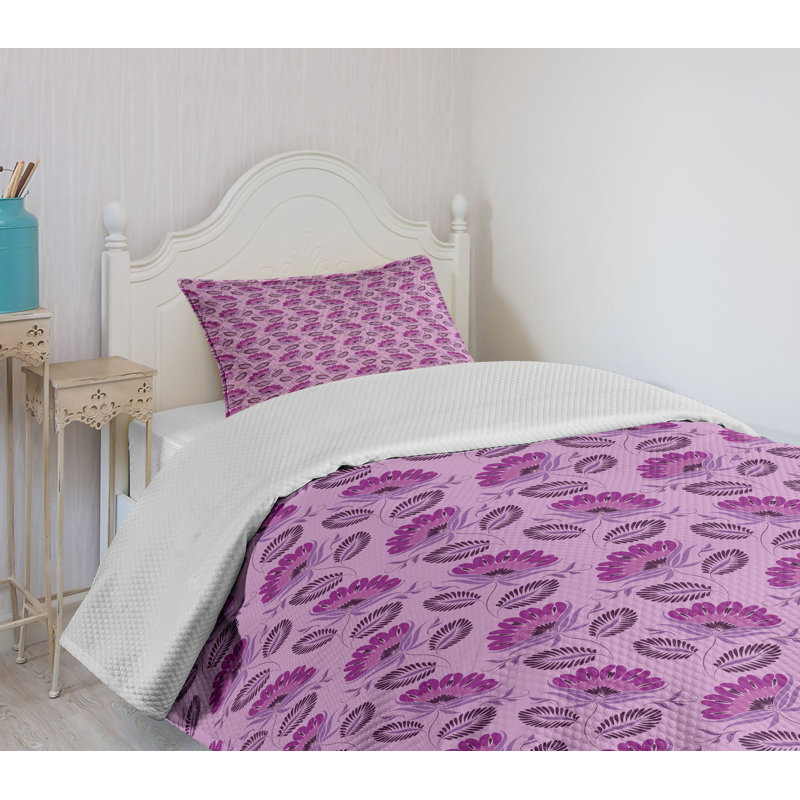 Twin Purple Quilted Bedspread Set with Pillow Sham