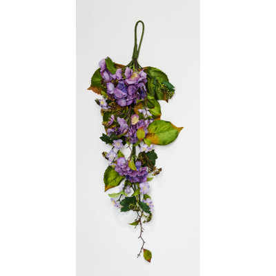 35" Artificial Hydrangea & Green Leaves Teardrop