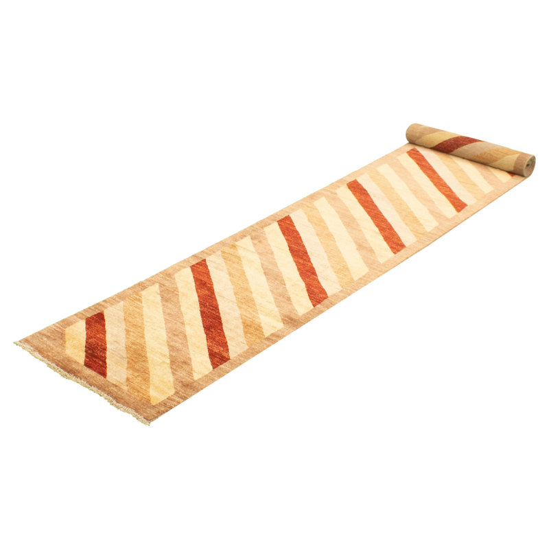 Tapis intérieur en laine beige/rouge 2 pi 5 po x 14 pi 7" one-of-kind-noué la 2010 Keesey