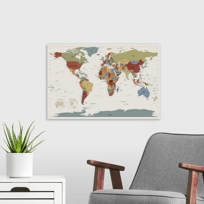 «World Map», impression par Michael Tompsett, H 16 po x l 24 po x P 1,5 po, Toile