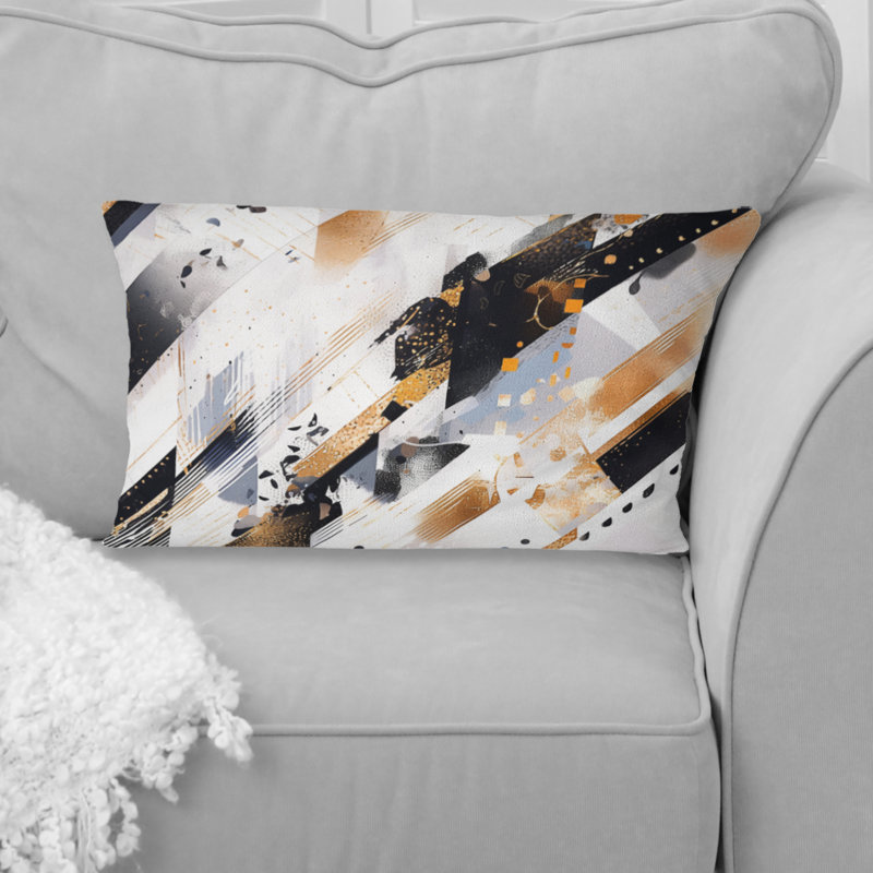 Coussin décoratif doré à rayures symétriques noir I