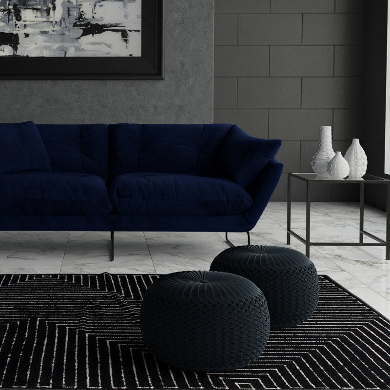 Grafton Luxurious Dark Blue Velvet Tufted Round Pouf