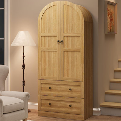 71" Tall Arched pantry Cabinet, Wood Arched shelf with Doors & Drawers