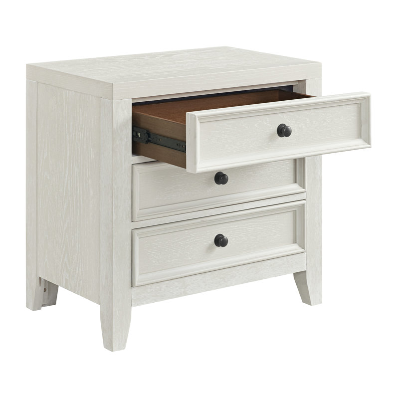 27" Wide 3-Drawer Nightstand with USB, White