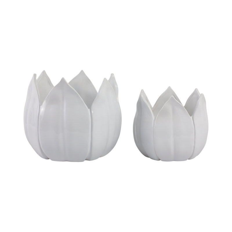 Sagebrook Home 2-Pieces Petal Planters, White, White, 7" H x 8" W x 8" D