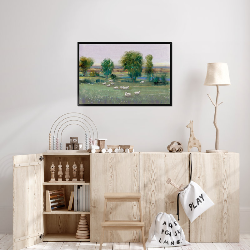 Field Of Sheep I by Timothy O' Toole - Painting, 65cm H x 95cm W, Black Framed Paper Print