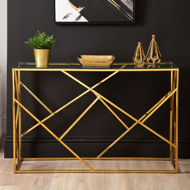 Courtlyn 120cm Console Table for Hallway Living Room Furniture, Slim Metal Entryway Table, Gold