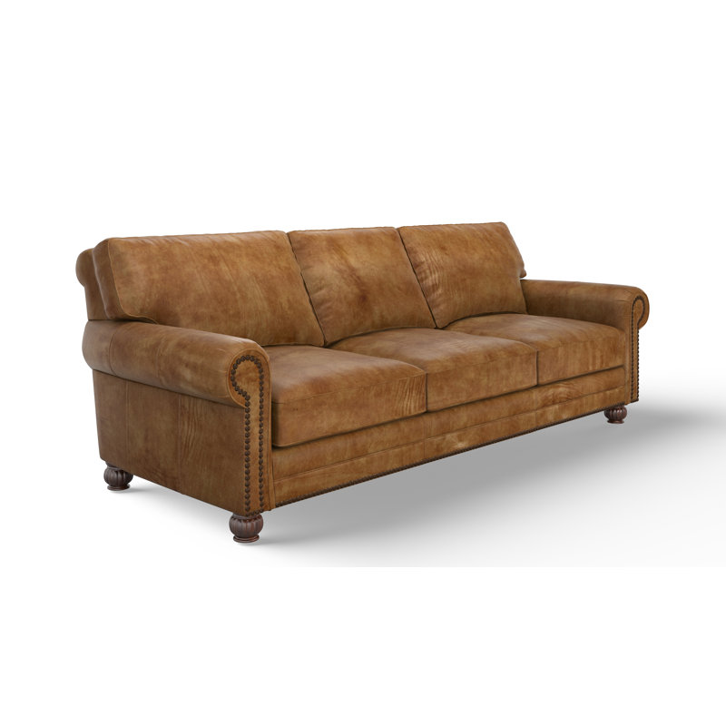 Charleston 112" Deeper and Wider 100% Full Top Grain Leather Sofa, Legends Moccasin