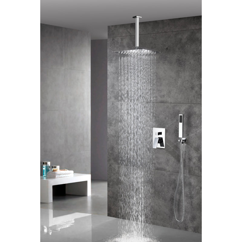 Ceiling Mounted Shower System With Rough In Valve And Trim, 1" H x 12" W, Chrome
