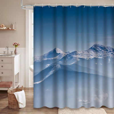 Scenic Winter Mountains Snow Tree Forest Mountain Sky Travel Forest Sky Blue Shower Curtain with 12 Hooks