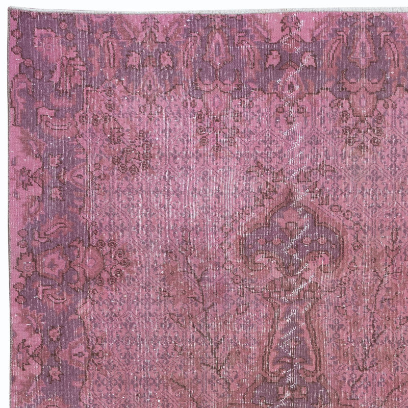 Tapis rose et violet mauve de 5,4 x 9 pi fabriqué à la main de style moderne turc