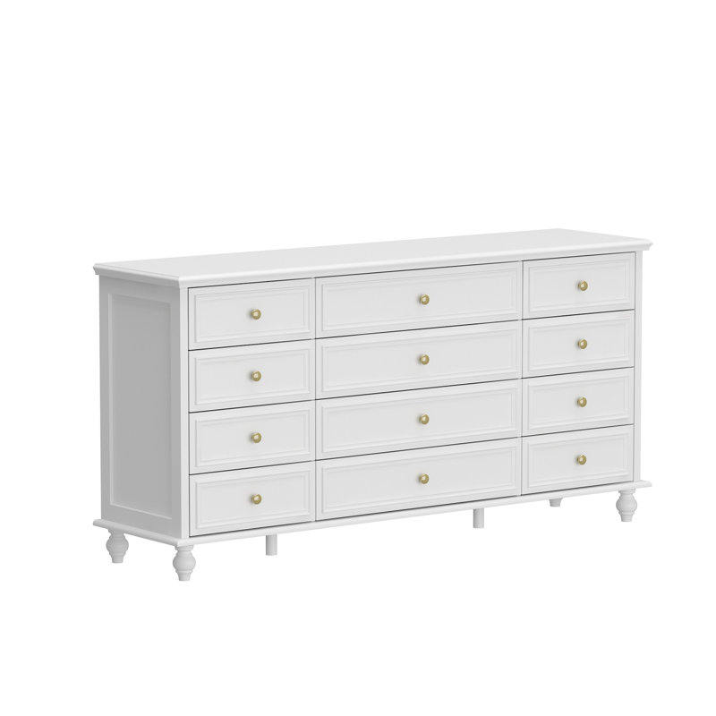 Meuble télé Eltion de 63 po de largeur avec 12 tiroirs pour téléviseur de 65 po ou moins, Blanc
