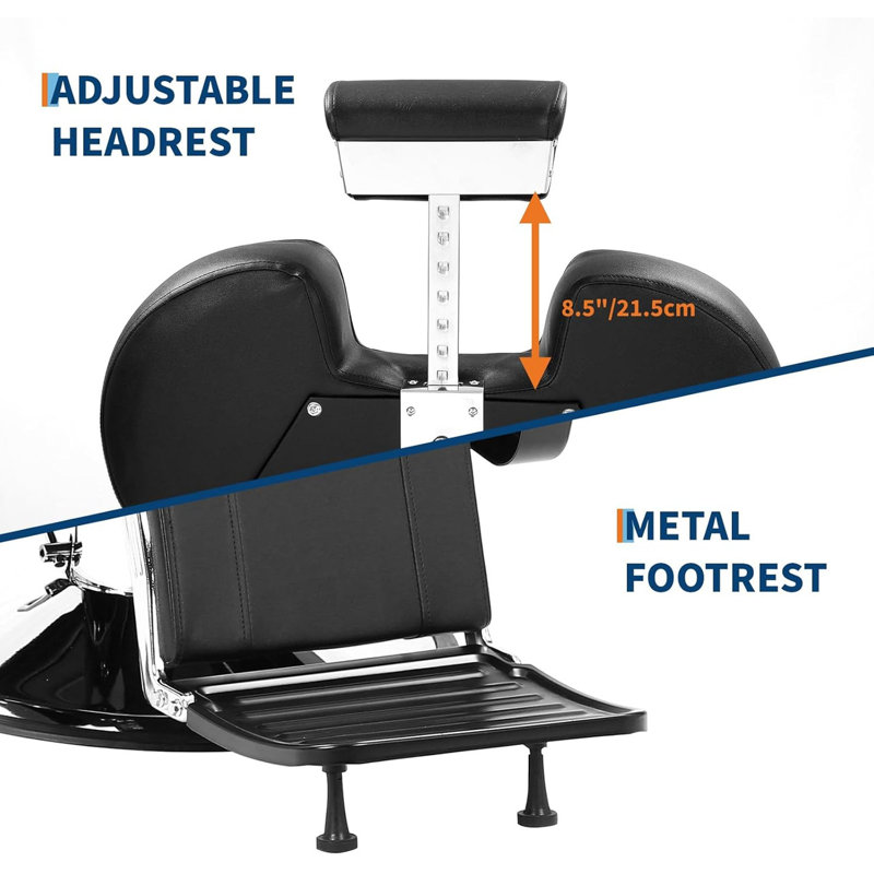 Fauteuil de coiffeur robuste pour salon de coiffure, fauteuil de salon hydraulique d'une capacité de 330 lb avec dossier et repose-pieds inclinables, fauteuil de coiffure pour salon de beauté et spa
