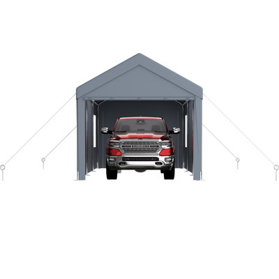 Carport Structure 10x20, 2 Doors, 4 Vent Windows, Grey Canopy For Vehicle And Tool Storage Heavy Duty With & Outdoor