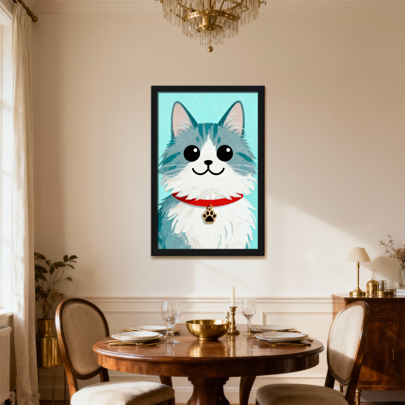 Animaux, chat mignon avec collier rouge et étiquette de patte, H 30 po x l 20 po, Toile tendue, Ne s’applique pas