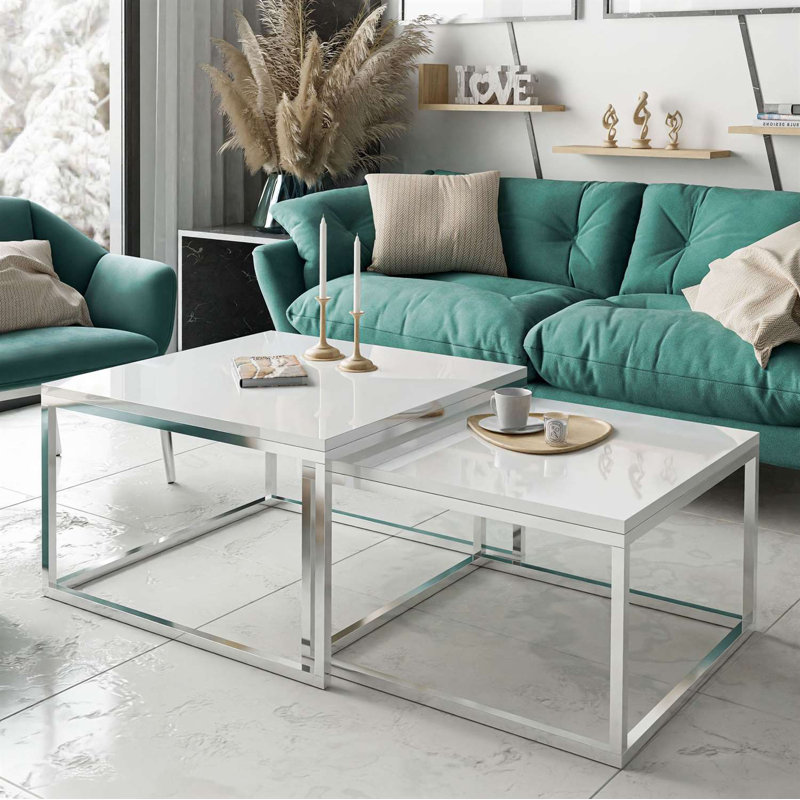 Coffee Table Yoschi 2 in 1, White Glass
