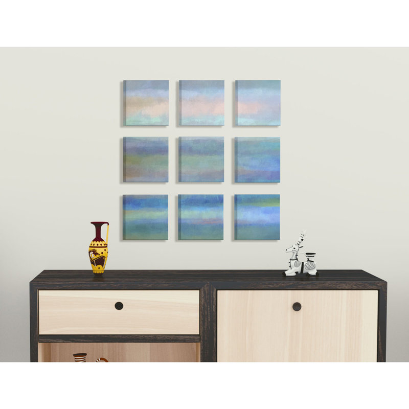 « délicat abstract blue water painting splash », ensemble de 9 reproductions d’art sur toile