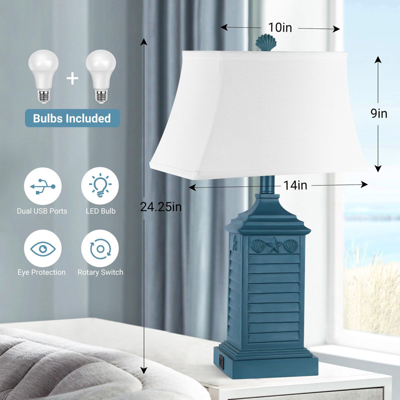 Baraona Resin USB Table Lamp, Navy