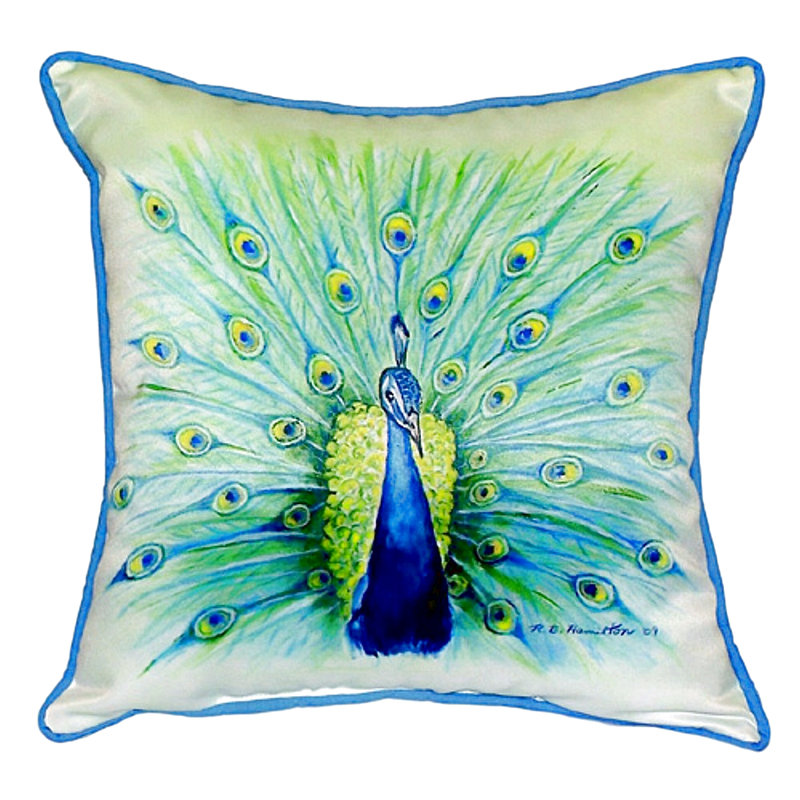 Small Peacock Print Indoor/Outdoor Square Pillow