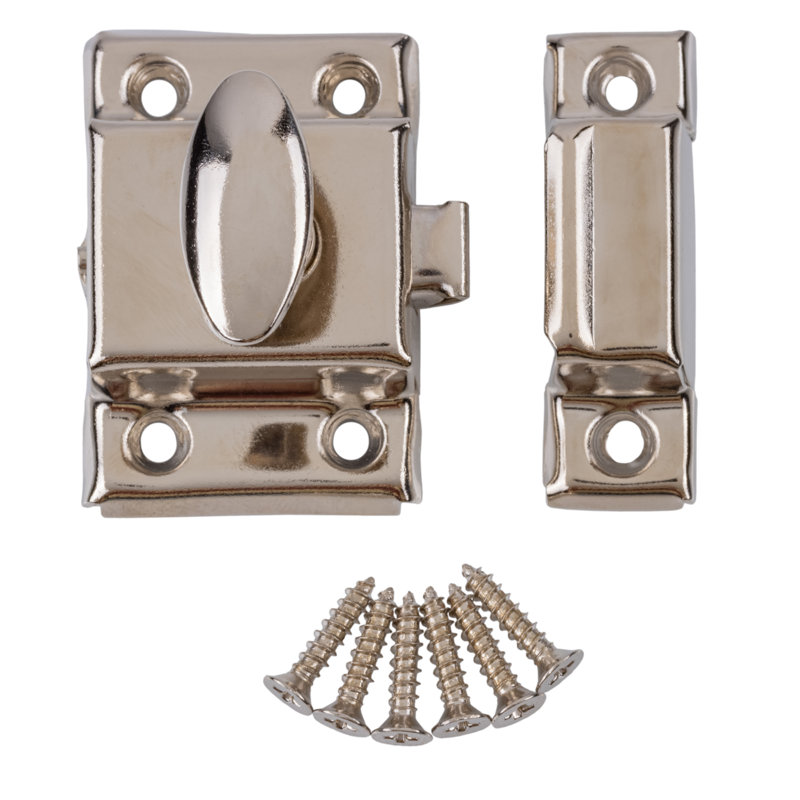 Small Nickel Oval Turn Cabinet Latch with Mounting Screws