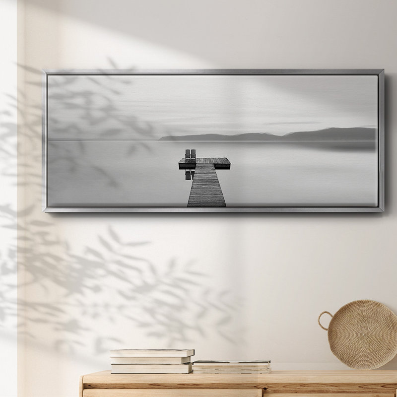 Panneau d'eau noir et blanc - toile encadrée, H 20 po x l 50 po