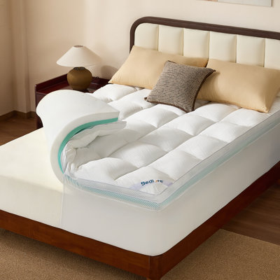 Dual Layer 4" Memory Foam Mattress Topper with Rayon Bamboo Cover, 2" Cooling Memory Foam & 2" Plush Breathable Bamboo Pillow Top with 6-18" Deep Pocket, for Back Pain Relief