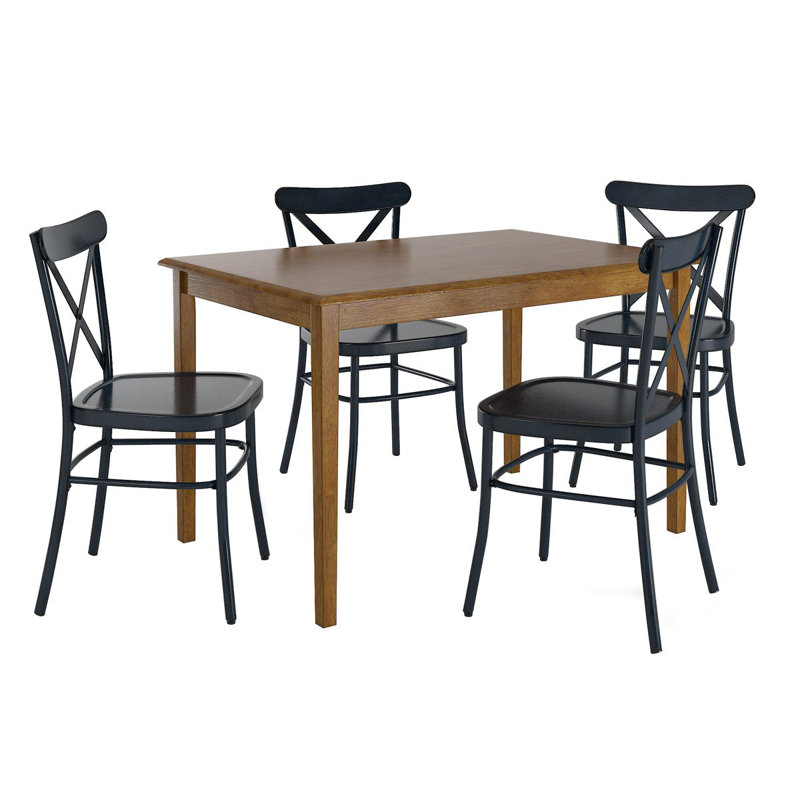 Ensemble de salle à manger 4 personnes avec table rectangulaire Aliha, Denim foncé antique