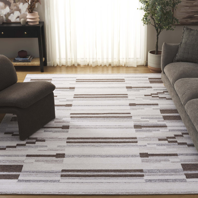Tapis brun / ivoire en coton touffeté à la main Cherly, Rectangle 8 pi x 10 pi