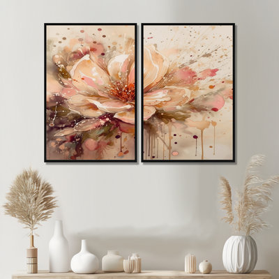 Émotion de pivoine rouge beige I - art mural moderne blanc 2 panneaux