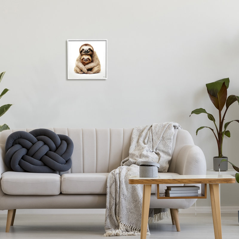 Paresseux et bébé souriant par Roozbeh, Giclée encadrée blanc bord de mer, H 12 po x l 12 po x P 1,5 po