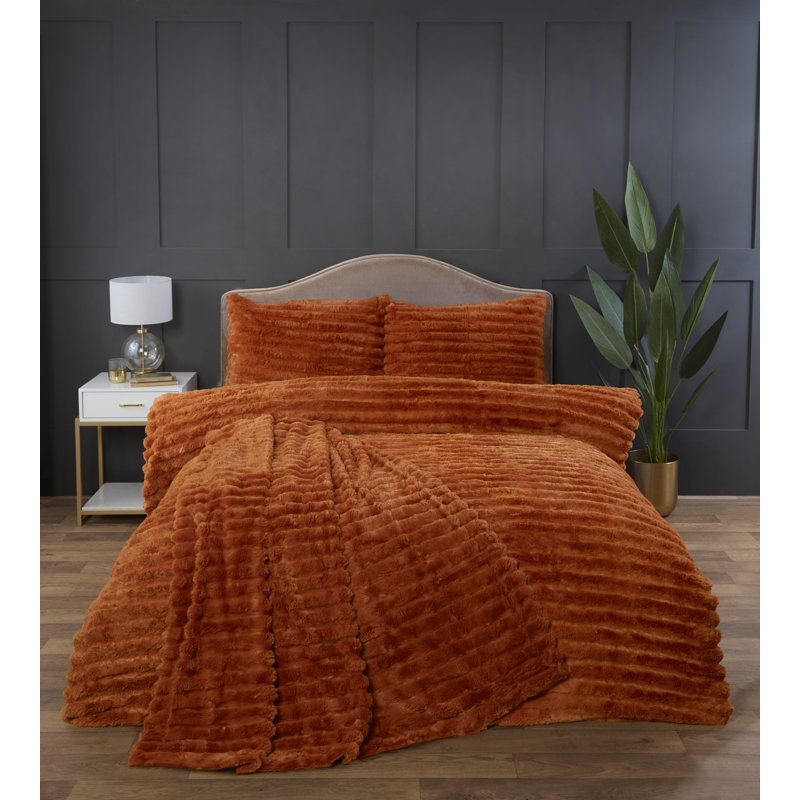 Aliyas Chunky Ribbed Duvet Set, King Duvet Cover Set, Burnt Orange