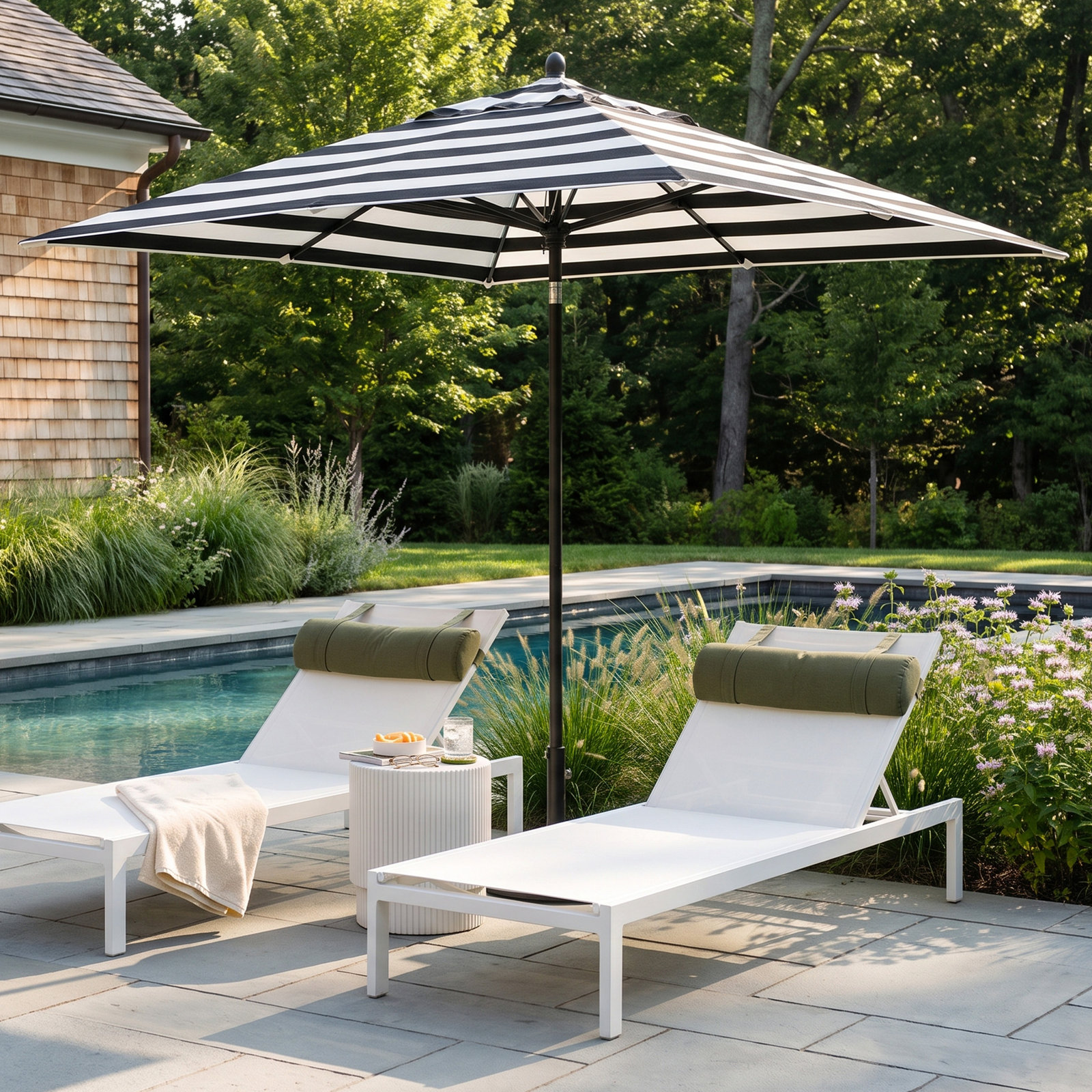 Natalie 8.6' Umbrella, Black Sapphire, Black Stripe Sunbrella®