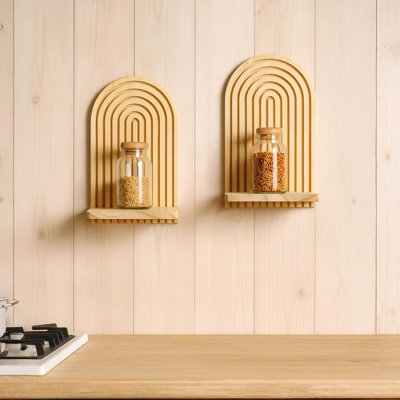 Ensemble de 2 tablettes murales en bois Boho, arc-en-ciel fait à la main arc-en-ciel