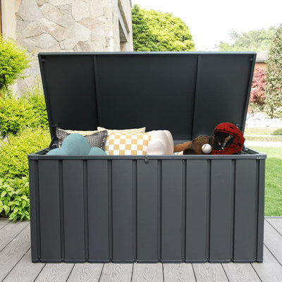 Boîte de rangement extérieure verrouillable 120 gallons - imperméable, pour coussins de patio, fournitures bac gris foncé imperméable, verrouillable, coussins, outils de jardin