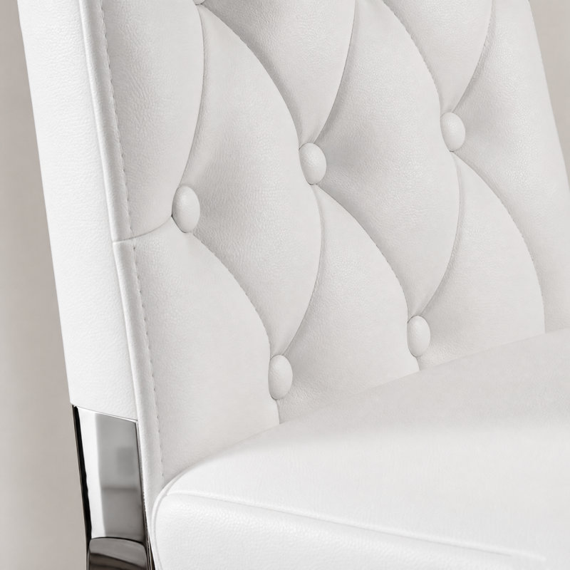 2-pack Pu Leather Dining Chairs, Tufted Upholstered, Silver Metal Legs, White, For Kitchen & Dining Room, White