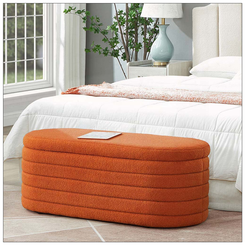 Banc de rangement moderne avec repose-pieds ovale, Orange