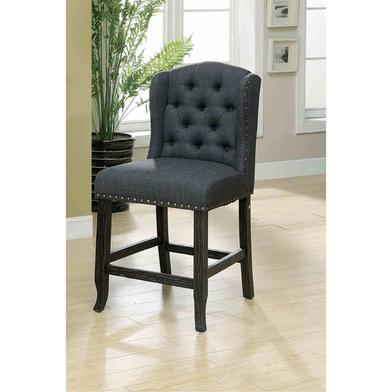 Rustic Style 2pc Counter Height Chair, Antique Black
