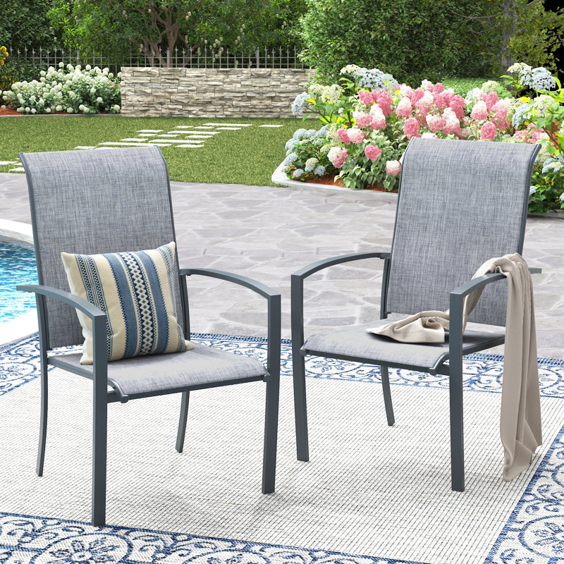 2-Piece Stackable PVC-coated polyester Outdoor Dining Chair Set, Gray