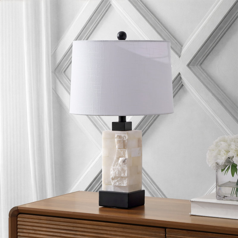 Lampe de table rectangulaire en métal 23 pi avec base veilleuse Prospe, Blanc/Noir