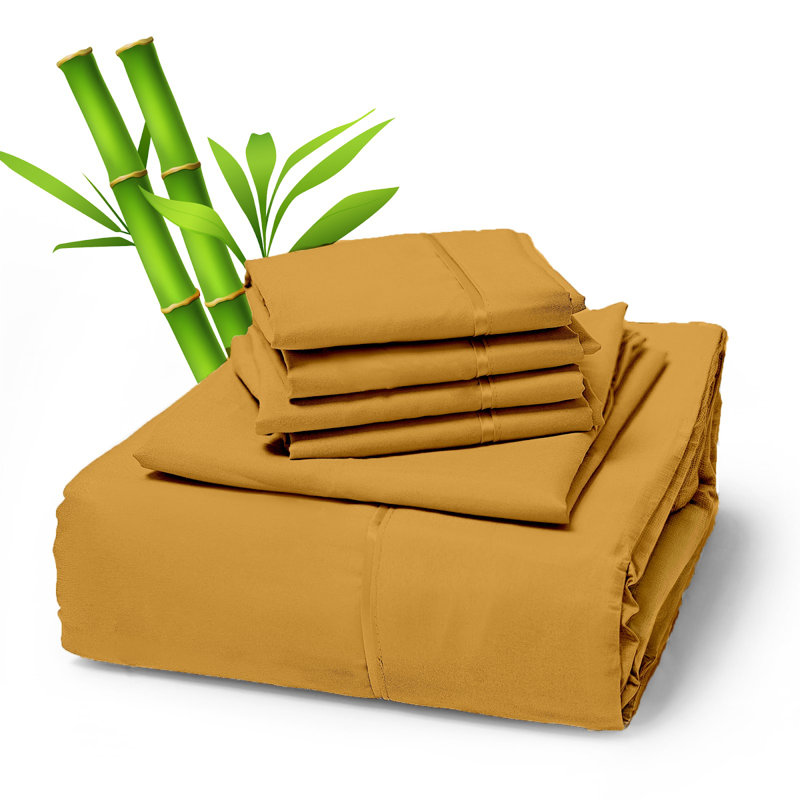 Premium Rayon From Bamboo Blend Sheet Set With Deep Pockets, Cooling and Breathable, Medallion Gold