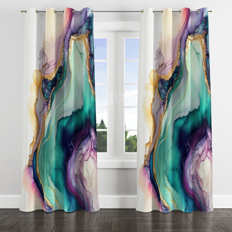 Averlee - Rideau occultant avec œillets en marbre abstrait - 1 panneau, l 52" x L 95", Œillets dorés