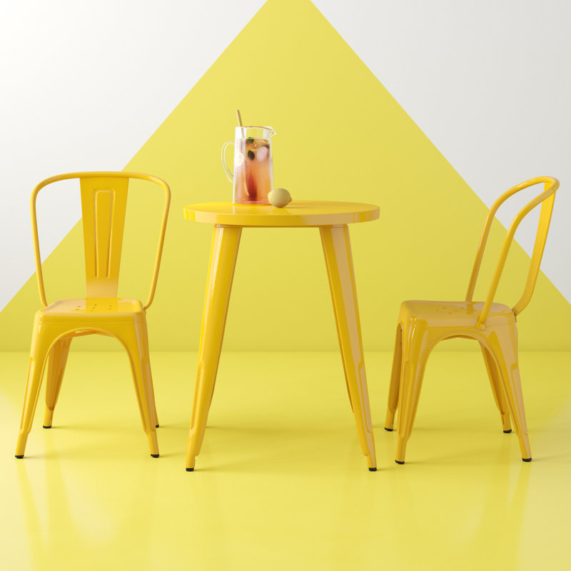 Brinson Round Steel Bistro Set, Yellow, 24"
