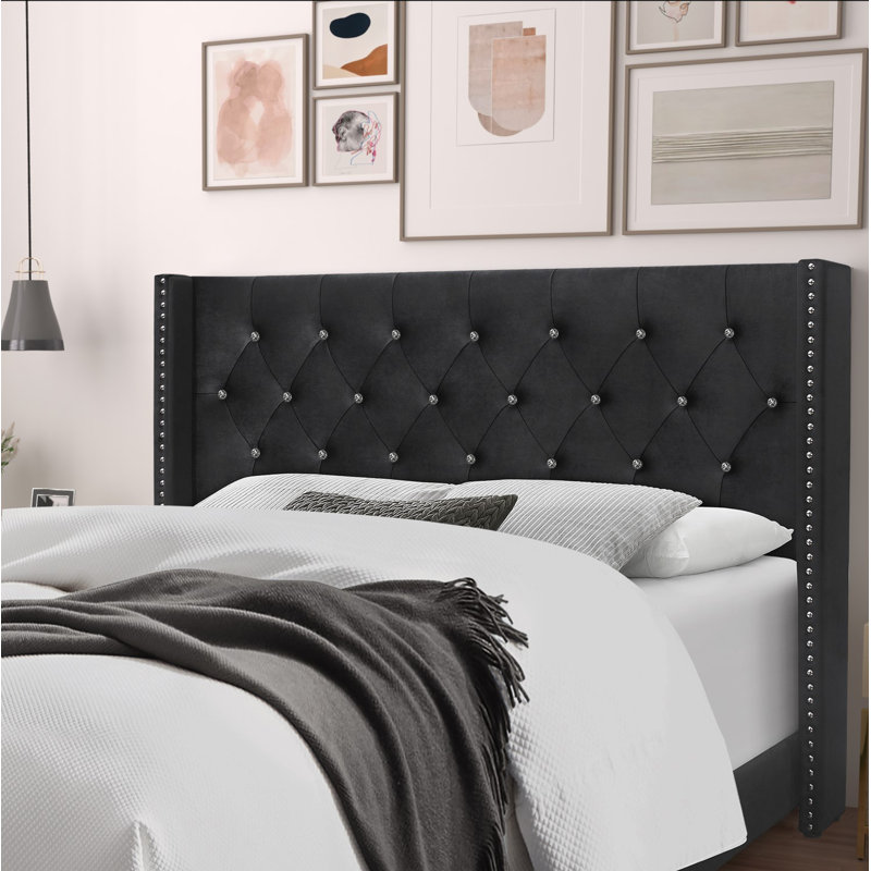 Lit standard tapissier Sanders, Complète, Noir brillant